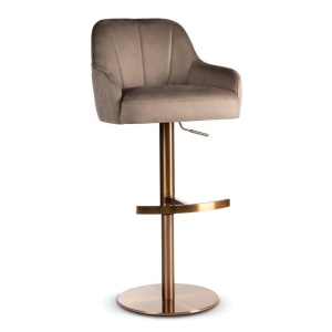 SCAUN DE BAR PIVOTANT TULIP SUPREME PUMP, BEJ INCHIS/AURIU INCHIS, TAPITERIE DIN CATIFEA SI PICIOR DIN METAL, STIL MODERN