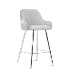 SCAUN DE BAR TULIP, 60 CM, GRI/CROM, TAPITERIE DIN CATIFEA SI PICIOARE DIN METAL, STIL MODERN