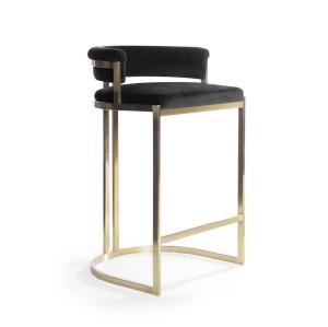 SCAUN DE BAR VEGAS, 60 CM, NEGRU/AURIU MAT, TAPITERIE DIN CATIFEA SI PICIOARE DIN METAL, STIL MODERN