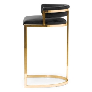 SCAUN DE BAR VEGAS, 60 CM, NEGRU/AURIU, TAPITERIE DIN CATIFEA SI PICIOARE DIN METAL, STIL MODERN - Img 3