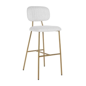 SCAUN DE BAR XENIA WHITE BOUCLÉ 79 ALB/AURIU, CU TAPITERIE DIN TEXTIL, STIL MODERN