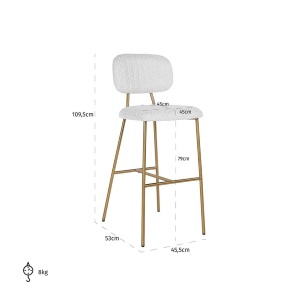 SCAUN DE BAR XENIA WHITE BOUCLÉ 79 ALB/AURIU, CU TAPITERIE DIN TEXTIL, B2 - Img 5