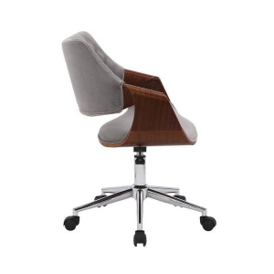 SCAUN DE BIROU COLT, GRI/NUC/CROM, TAPITERIE DIN CATIFEA/LEMN SI PICIOARE DIN METAL, STIL MODERN - Img 3