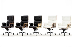 SCAUN DE BIROU DE LUX, ARTIM LOUNGE BUSINESS, REALIZAT PIELE NATURALA ITALIANA SI LEMN, CULOARE NEGRU/NUC, STIL EAMES - Img 5