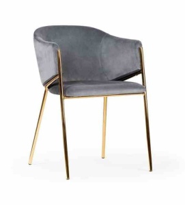 SCAUN DINING ANTALA, GRI/AURIU, TAPITERIE DIN CATIFEA SI PICIOARE DIN METAL, STIL MODERN, ATR