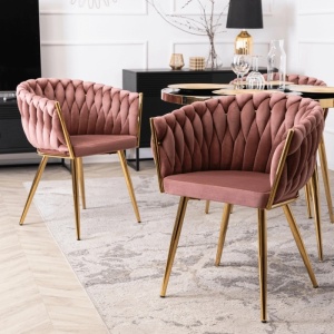 SCAUN DINING, ARTIM MEBLE, REALIZAT DIN METAL SI CATIFEA, CULOARE ROZ/AURIE, STIL MODERN - Img 4