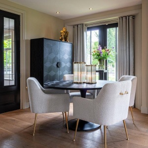 SCAUN DINING HARPER, ALB/AURIU, TAPITERIE DIN TEXTIL PLUSAT SI PICIOARE DIN METAL, STIL MODERN B2 - Img 2