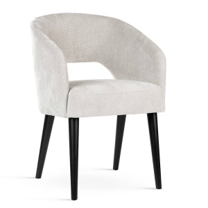 SCAUN DINING INES SUPREME, BEJ/NEGRU, TAPITERIE DIN STOFA SI PICIOARE DIN LEMN, STIL MODERN
