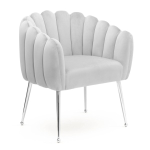 SCAUN DINING LILI, GRI/CROM, TAPITERIE DIN CATIFEA SI PICIOARE DIN METAL, STIL MODERN