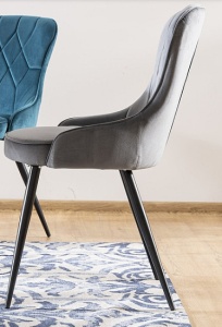 SCAUN DINING LOTUS, GRI BLUVEL 14/NEGRU MAT, TAPITERIE DIN CATIFEA SI PICIOARE DIN METAL, STIL MODERN - Img 3