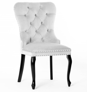 SCAUN DINING MADAME LUDWIK, GRI/NEGRU, TAPITERIE DIN CATIFEA SI PICIOARE DIN LEMN, STIL MODERN