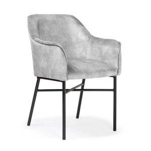 SCAUN DINING MALAGA, GRI/NEGRU, TAPITERIE DIN CATIFEA SI PICIOARE DIN METAL, STIL MODERN