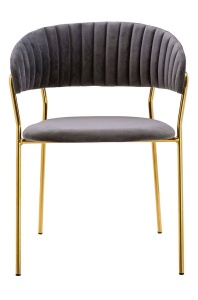SCAUN DINING MARGO, GRI INCHIS/AURIU, DIN CATIFEA SI METAL, STIL MODERN - Img 4