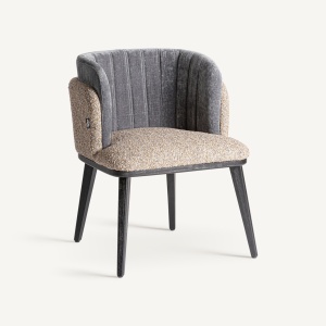 SCAUN DINING MEDA, NEGRU/BEJ, CONFECTIONAT DIN LEMN DE HEVEA SI POLIESTER, STIL MODERN