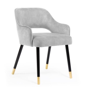 SCAUN DINING MERCY PLUS, GRI/NEGRU/AURIU, TAPITERIE DIN CATIFEA SI PICIOARE DIN LEMN, STIL MODERN