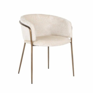 SCAUN DINING MINERVA, ALB/AURIU ANTICHIZAT, TAPITERIE DIN TESATURA CHENILLE SI PICIOARE DIN METAL, STIL MODERN B2