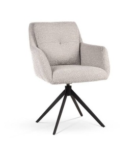 SCAUN DINING MONICA, BEJ/NEGRU, TAPITERIE DIN STOFA SI PICIOARE DIN METAL, STIL MODERN
