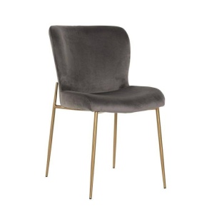 SCAUN DINING ODESSA, GRI INCHIS/AURIU, DIN CATIFEA SI METAL, STIL MODERN B2
