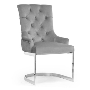 SCAUN DINING PARMA, GRI/CROM, TAPITERIE DIN CATIFEA SI PICIOARE DIN METAL, STIL MODERN