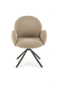 SCAUN DINING PIVOTANT K498, BEJ/NEGRU, TAPITERIE BOUCLE SI PICIOARE DIN METAL, STIL MODERN - Img 2