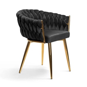 SCAUN DINING ROSA, NEGRU/AURIU, TAPITERIE DIN CATIFEA SI PICIOARE DIN METAL, STIL MODERN - Img 5