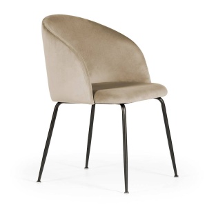 SCAUN DINING SUSAN, BEJ/NEGRU, TAPITERIE DIN CATIFEA SI PICIOARE DIN METAL, STIL MODERN, ATR