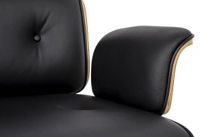 SCAUN EXCLUSIVIST CU TABURET, LOUNGE BUSINESS, NEGRU/NUC, PIELE NATURALA SI LEMN DE NUC, STIL MODERN - Img 5