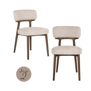 SET 2 SCAUNE DINIG BASKER NATURAL LINEAR, 214063, CONFECTIONAT DIN POLIESTER, LEMN MASIV SI SPUMA, MARO SI BEJ, STIL MODERN