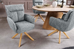 Set 2 Scaune rotativ BIG GEORGE 360° cu revenire automată, husă din material textil texturat, verde, cadru din stejar