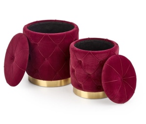 SET 2 TABURETI POLLY, BORDO/AURIU, TAPITERIE DIN CATIFEA SI PICIOR DIN METAL, STIL MODERN - Img 2