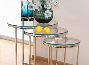 SET 3 MASUTE DE CAFEA TRINITY, TRANSPARENT/CROM, BLAT DIN STICLA SECURIZATA SI CADRU DIN METAL, STIL MODERN - Img 3