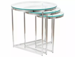 SET 3 MASUTE DE CAFEA TRINITY, TRANSPARENT/CROM, BLAT DIN STICLA SECURIZATA SI CADRU DIN METAL, STIL MODERN - Img 5