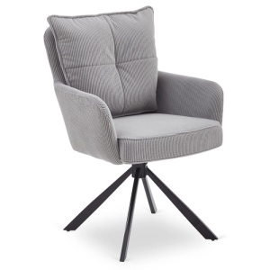 SET 4 SCAUNE, ARTIM MEBLE, REALIZAT DIN MATERIAL CATIFEA RAIAT GRI SI METAL, STIL MODERN - Img 5