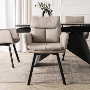 SET 4 SCAUNE ROTATIVE, ARTIM MEBLE, REALIZAT DIN MATERIAL TEXTIL BEJ SI CADRUL DIN METAL, STIL MODERN - Img 2