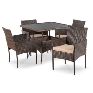 SET MOBILIER GRADINA, ARTIM MEBLE, MASA SI 4 SCAUNE, REALIZAT DIN POLIRATAN, CULOARE MARO/BEJ, STIL MODERN - Img 9