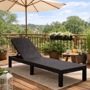 SEZLONG PLAJA PLIABIL, ARTIM MEBLE, REALIZAT DIN TEHNORATAN, CULOARE NEAGRA, STIL MODERN - Img 2