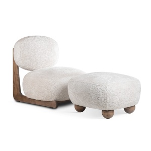 TABURET CONFORTABIL BAOBAB, CREM/NUC, TAPITERIE DIN TEXTIL, SPUMA SI LEMN, STIL MODERN - Img 3