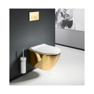 VAS WC SUSPENDABIL, CARLO FLAT MINI, ALB/AURIU, CALITATE SUPERIOARA - Img 6