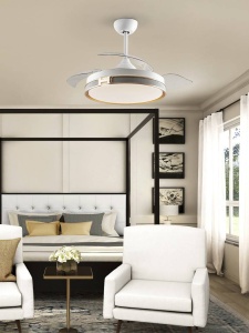 VENTILATOR HERON, CU TELECOMANDA, 39/52 CM, ALB MAT/AURIU/TRANSPARENT, DIN METAL, ACRIL SI PIELE ECOLOGICA, STIL MODERN