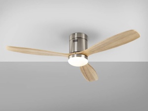 VENTILATOR SIROCO, CU TELECOMANDA, 30 CM, NICHEL SATINAT/NATURAL/OPAL, DIN METAL SI LEMN, STIL MODERN - Img 4