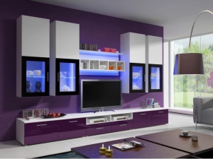 ANSAMBLU TV CU LED ALFA KM ALB/VIOLET - DESIGN MODERN