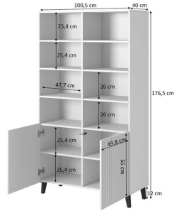 BIBLIOTECA LIVING, CAMA-PAFOS-REGAL-CZ/CZ 176CM, NEGRU MAT, PLACI LAMINATE SI MDF, DESIGN MODERN