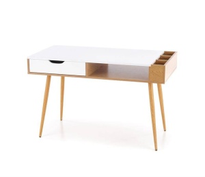BIROU B45 ALB/STEJAR AURIU, DIN MDF, MELAMINA SI METAL, STIL CLASIC, HALMAR - Img 3
