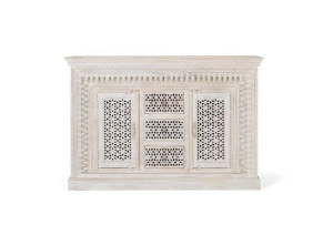 BUFET 150CM, ALB ANTICHIZAT, LEMN MASIV DE MANGO, GINER Y COLOMER - Img 1