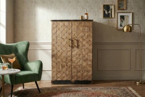 BUFET LIVING DEOSEBIT, BODEGA 120CM, REALIZAT DIN LEMN DE PIN SI METAL, CULOARE NATUR, INVICTA INTERIOR