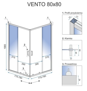 CABINA DE DUS VENTO 80X 80CM DIN STICLA SECURIZATA CALITATE SUPERIOARA