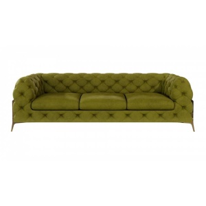 CANAPEA 3 LOCURI, CHELSEA BIS, VERDE DESCHIS, DIN CATIFEA SI PICIOARE DIN METAL
