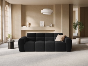 CANAPEA LISA, 3 LOCURI, 216 CM, NEGRU, TAPITERIE DIN CATIFEA, DESIGN DEOSEBIT
