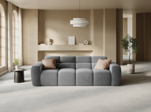 CANAPEA LISA, 4 LOCURI, 265 CM, GRI DESCHIS, TAPITERIE DIN CATIFEA, DESIGN DEOSEBIT
