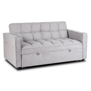 CANAPEA RABATABILA, ARTIM MEBLE, REALIZAT DIN MATERIAL TEXTIL GRI DESCHIS SI METAL, STIL MODERN